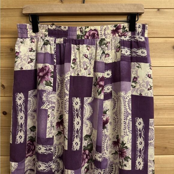 Vintage Lacy After Noon Size Medium Purple Floral Lace Patchwork Maxi Skirt - Picture 2 of 10